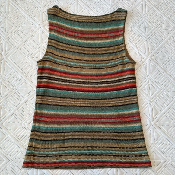 LAUREN RALPH LAUREN Southwestern Stripe Linen & Silk Blend Sweater Tank Size P/S - Picture 2 of 7